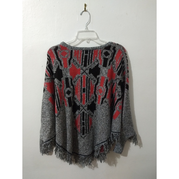 BOGO ITEM- Mossimo Poncho Sweater Aztec Print Fringe Hem Fall Essential Crewneck - Picture 3 of 4